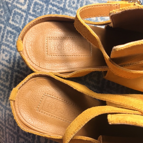 Topshop golden yellow suede strappy wedges sz 7.5 - Picture 5 of 7